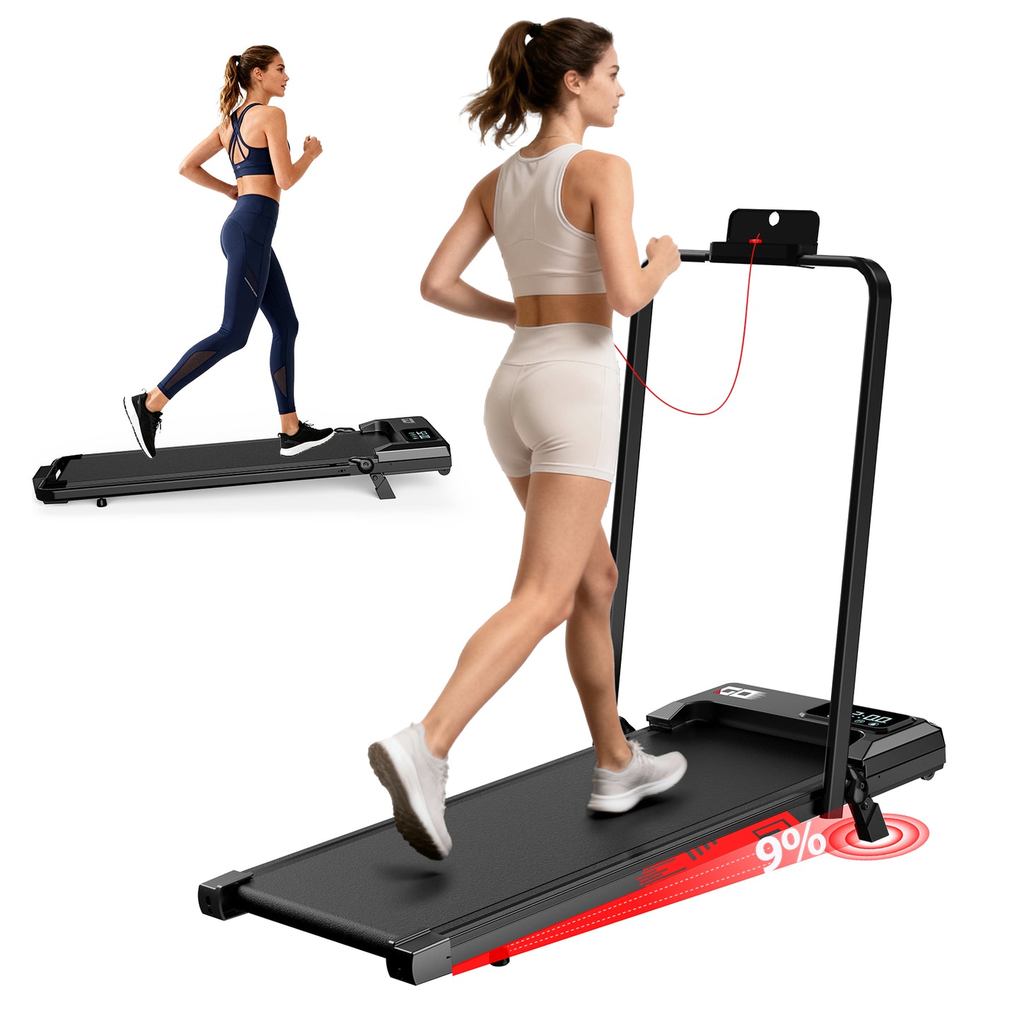 4-in-1 Opvouwbare Loopband met 9% Helling, Snelheid 1-8 kn/u