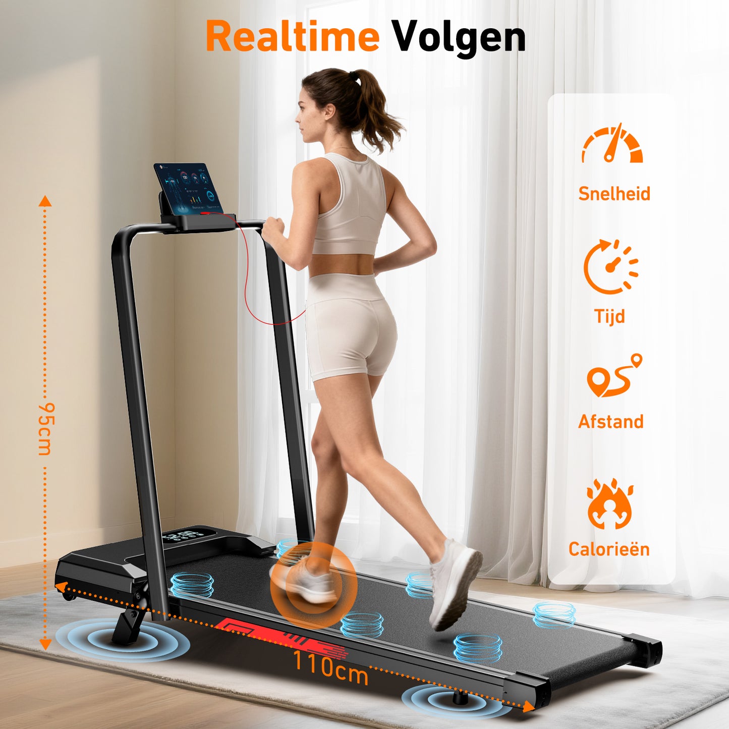 4-in-1 Opvouwbare Loopband met 9% Helling, Snelheid 1-8 kn/u