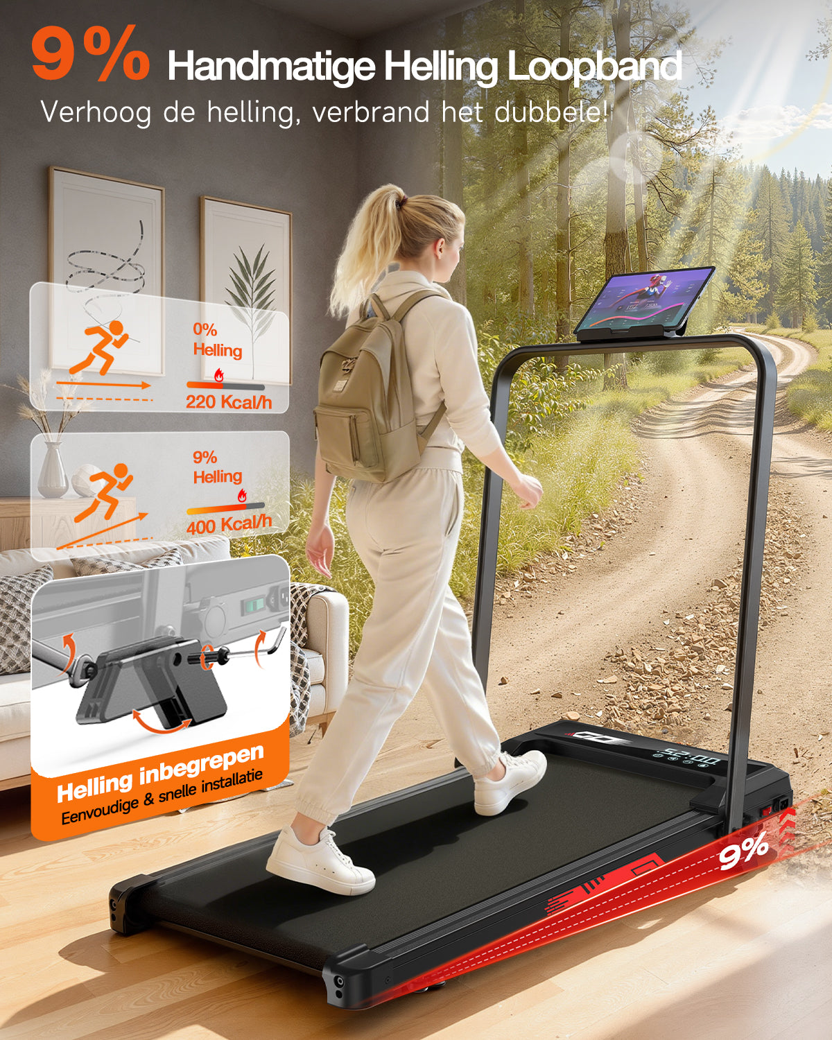 GL1  Pro Opvouwbare Loopband｜1-10 km/h, 9% handmatige hoekverstelling