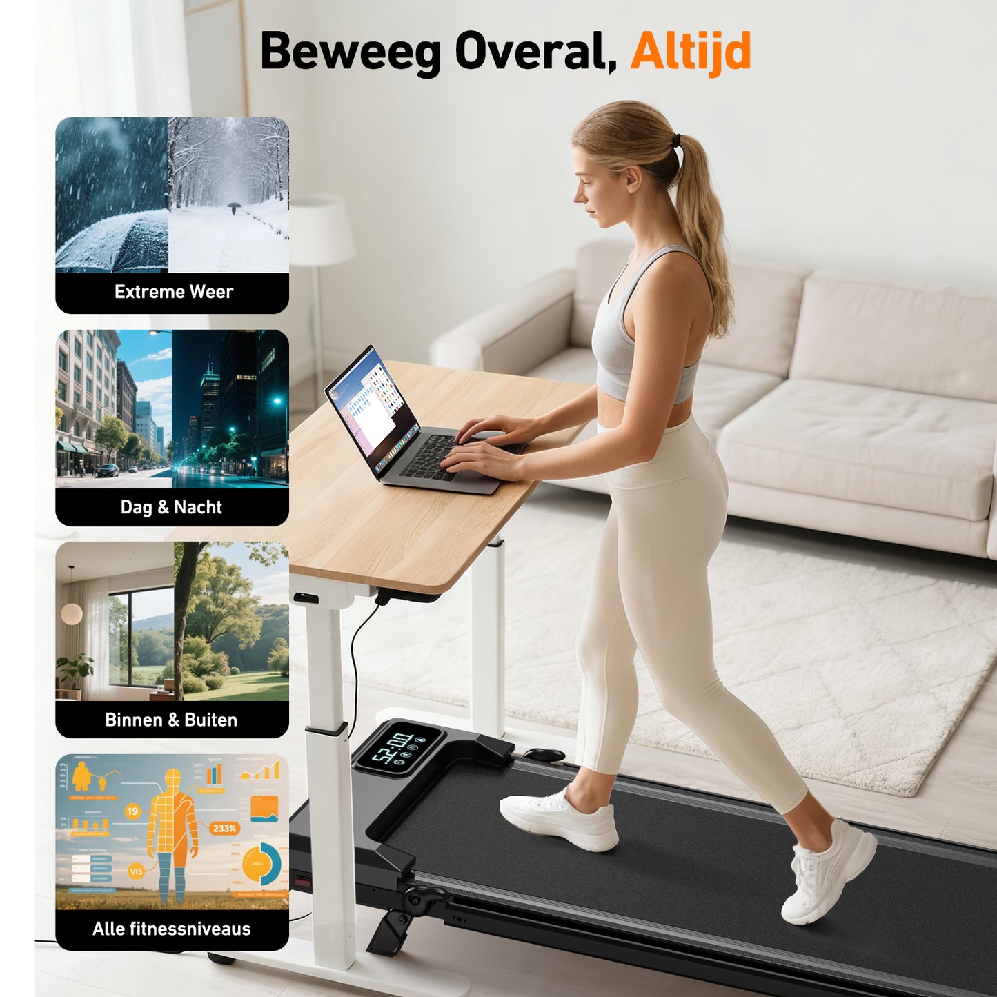 4-in-1 Opvouwbare Loopband met 9% Helling, Snelheid 1-8 kn/u