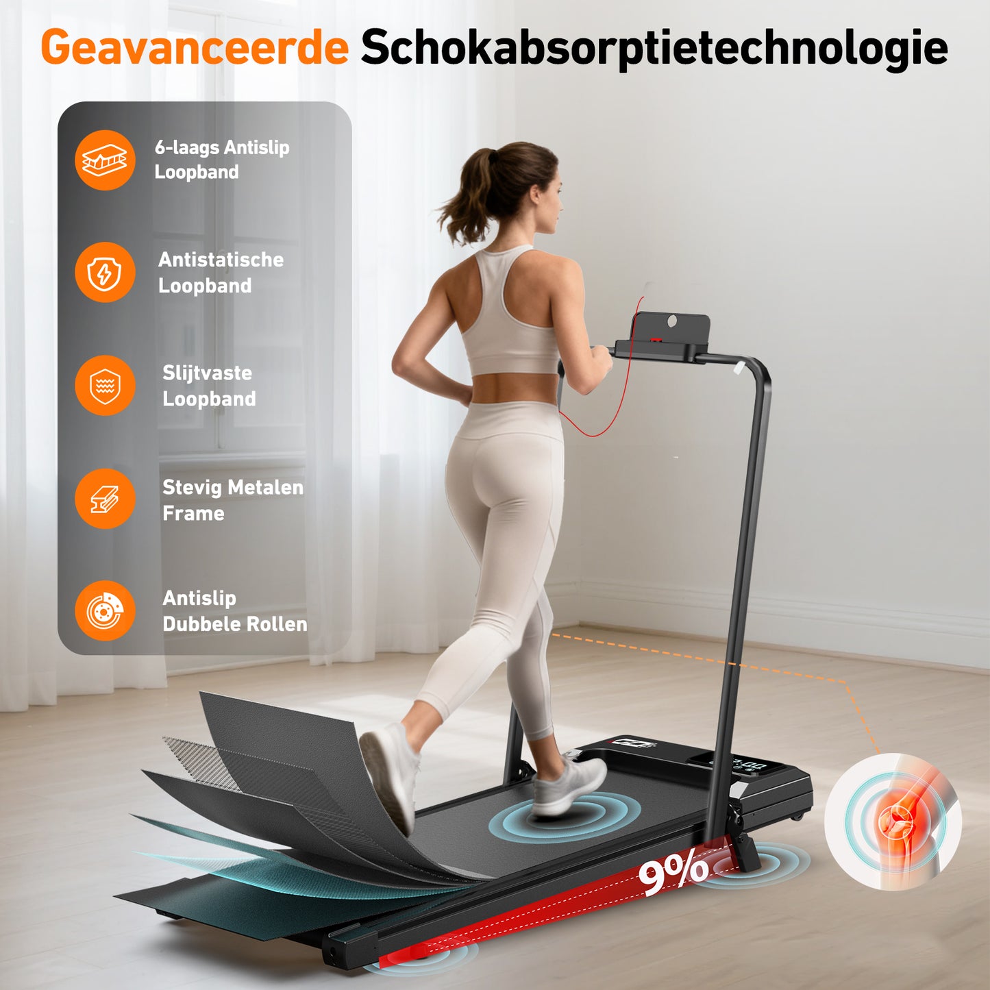 4-in-1 Opvouwbare Loopband met 9% Helling, Snelheid 1-8 kn/u