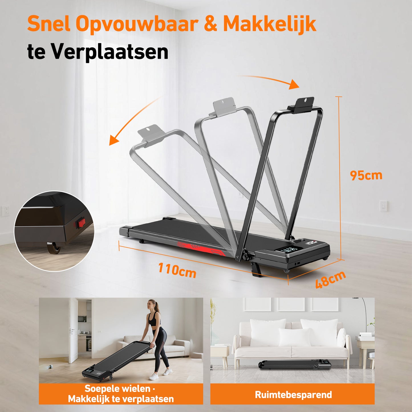 4-in-1 Opvouwbare Loopband met 9% Helling, Snelheid 1-8 kn/u